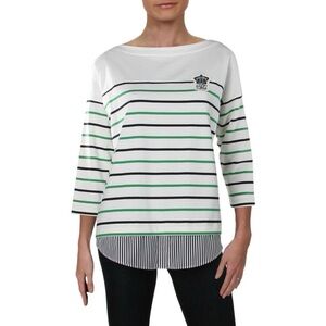 Lauren Ralph Lauren striped long-sleeved top with an embroidered crown logo
